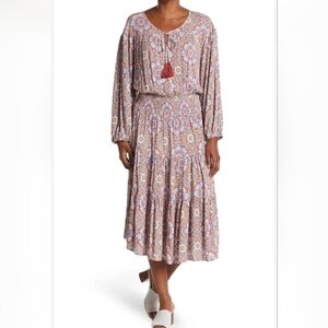 Bohme Purple and Rust Midi Dress Size Large